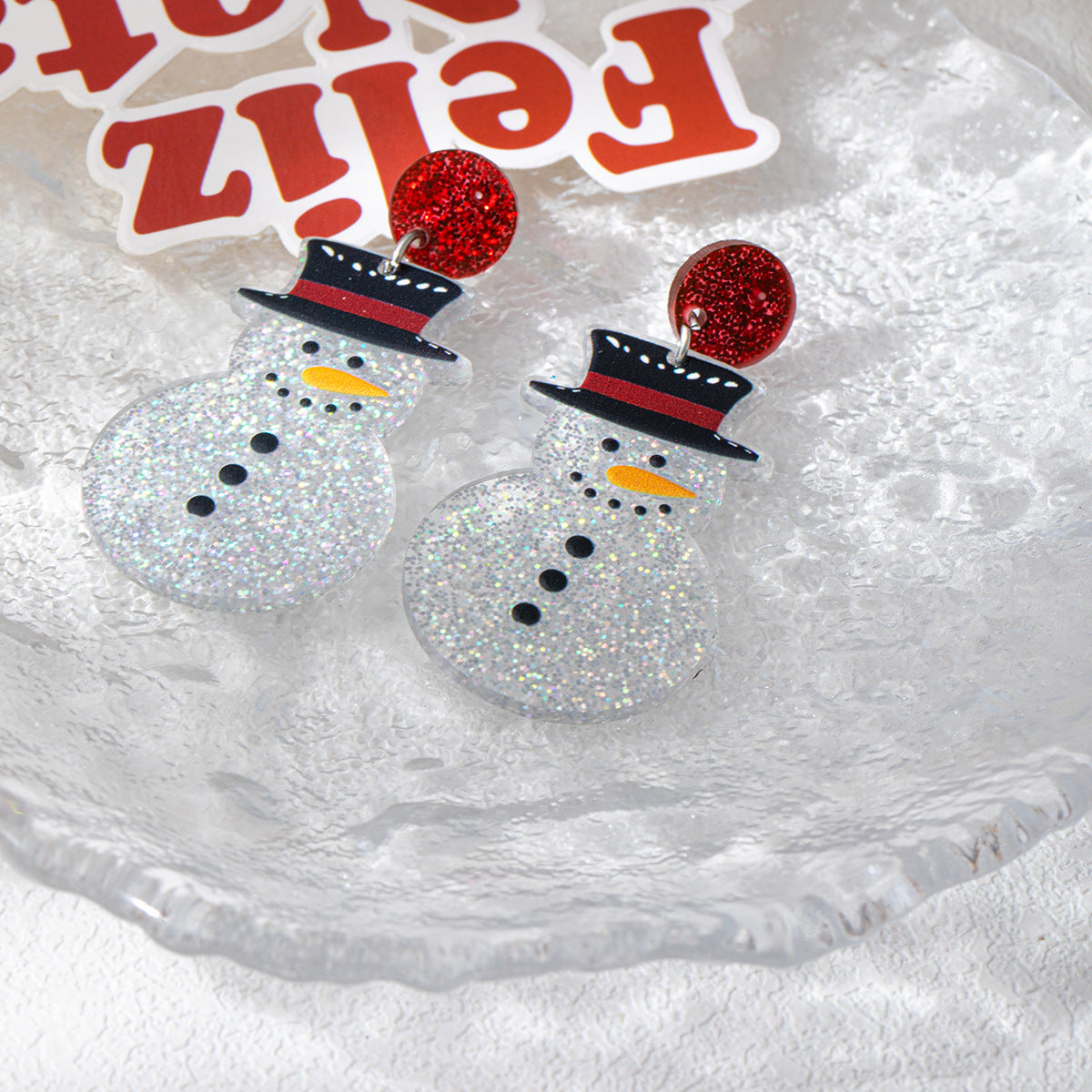 Wholesale Fine Flash Cartoon Cute Christmas Snowman Acrylic Earrings Fun Creative